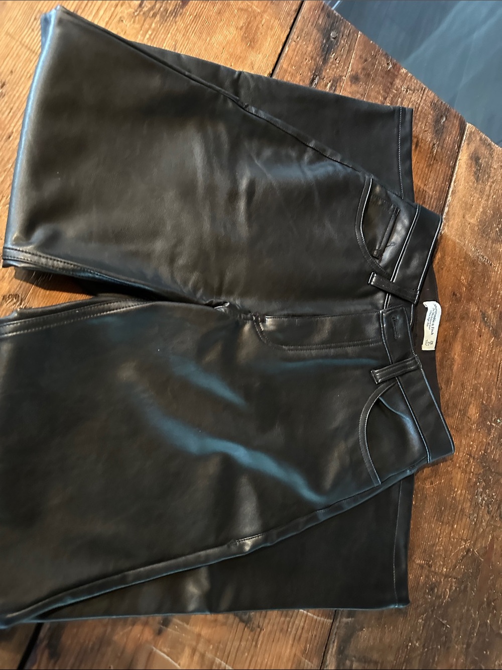 Abercrombie & Fitch Black Faux Leather Straight Leg Jeans. EUC